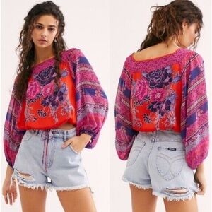 FREE PEOPLE Blue Nile Blouse Floral Balloon Sleeve top Blouse